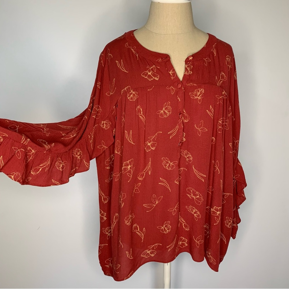Lauren Conrad burnt orange ruffle blouse